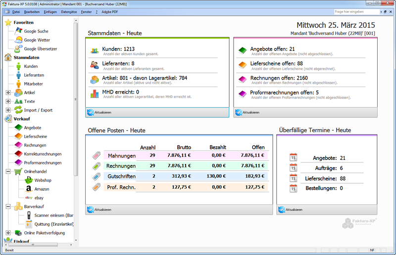 Faktura-XP® Warenwirtschaftssystem Dashboard