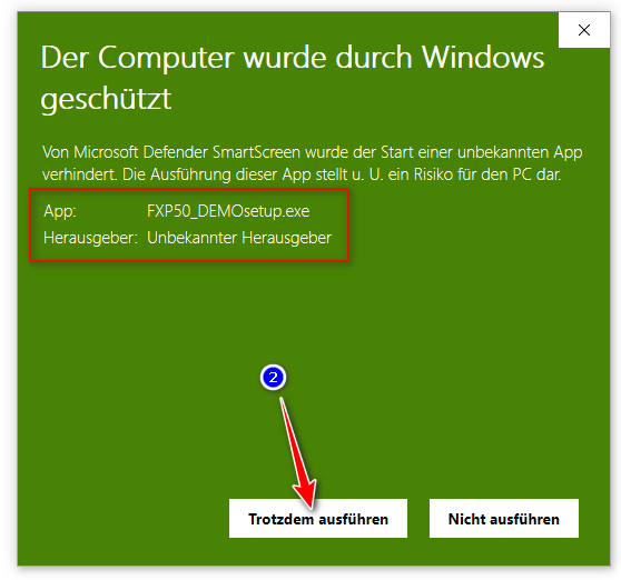 Wie mit einer Windows Meldung beim Setup der Demoversion umgehen? Lösung Sicherheitswarnung_Schritt 2 von 2